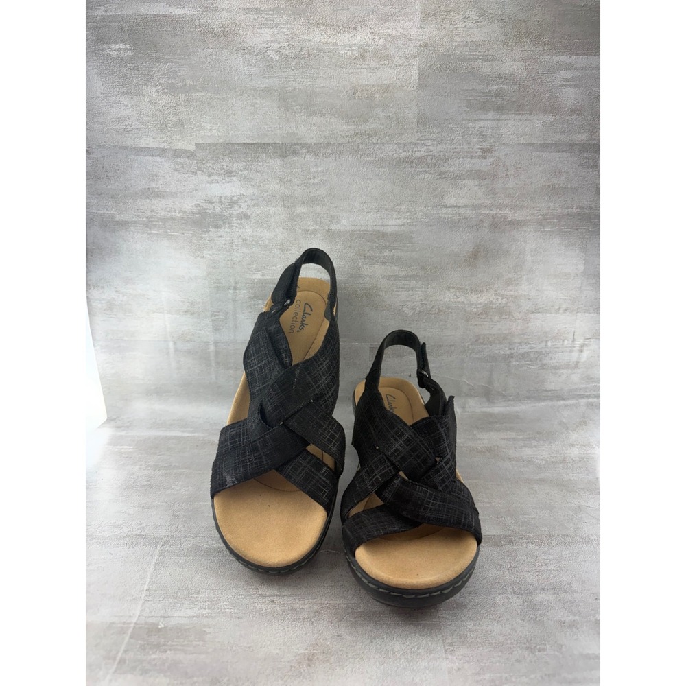 Clarks Collection Arla Kaylie Black Wedge Sandals Women Sz 9M 261712994065